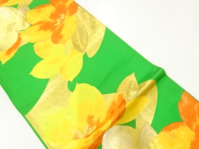 JAPANESE KIMONO / ANTIQUE FUKURO OBI / SILK / WOVEN FLORAL PLANTS